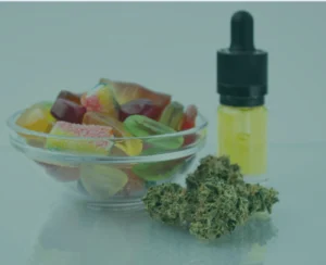 Image of THC edibles and Tincture on a white background