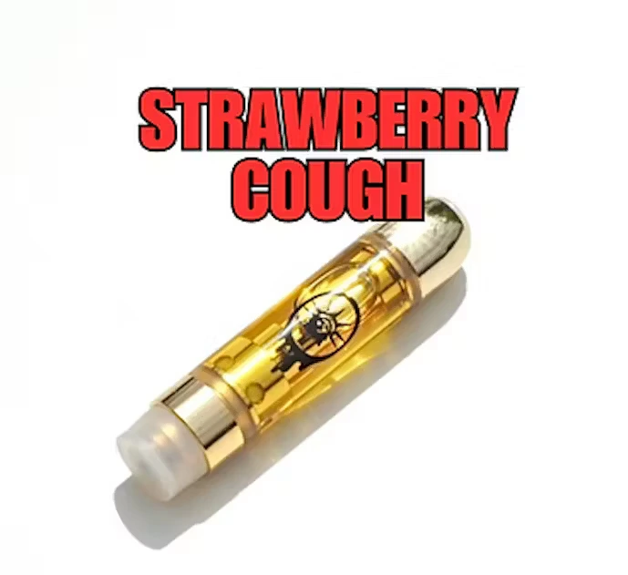 Image of strawberry cough New York honey vape cart on a white background