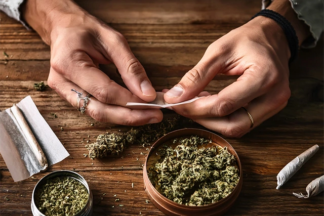 Image of a man rolling joint
